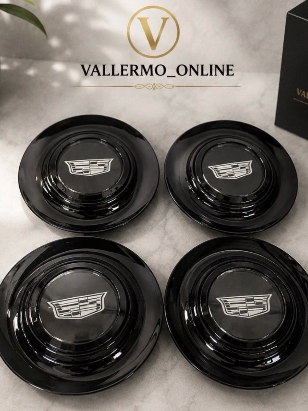 4 Black Floating Center Caps XL Rim For Cadillac Forgiato Emblem 7.2 In 182 mm